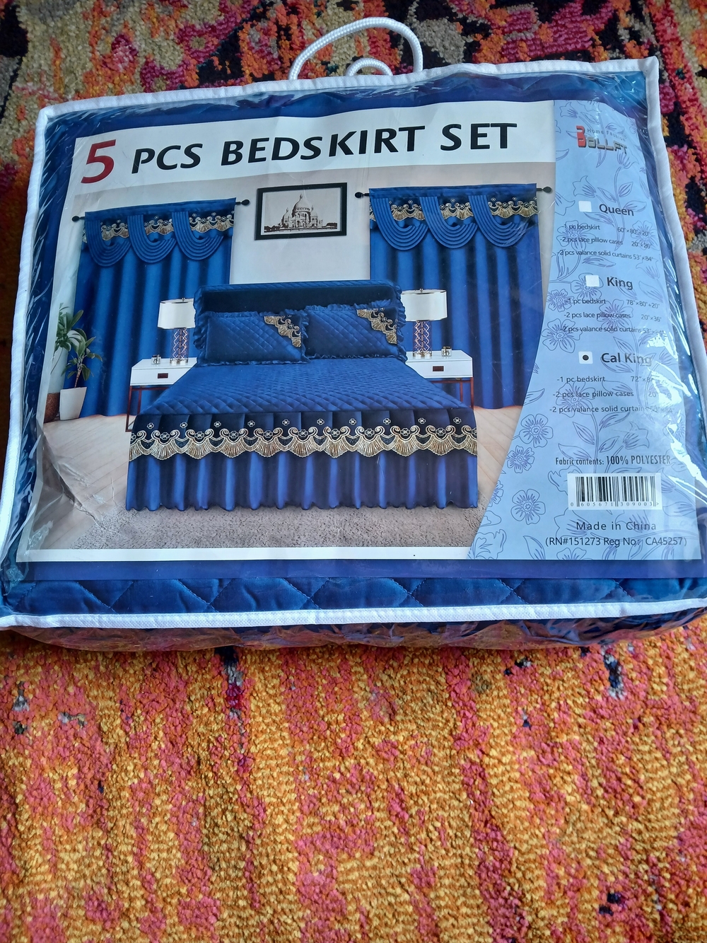 & Other Stories Royal Blue 5-Piece Bedskirt Set with Gold Trim
